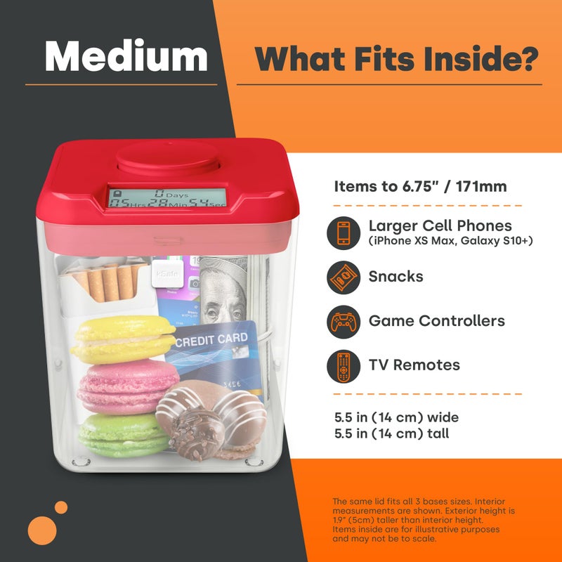 Kitchen Safe kSafe Time Locking Container Medium â€“ Phone Lock Box, Snack Safe, Self-Control Timer Box, BPA-Free Plastic, No Overrides, 5.5â€ W x 5.5â€ H, White Lid, Clear Base - Image 5